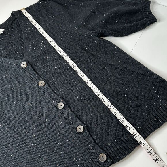 J Jill Short Sleeve Sweater Sz L Black Speckled Puff Sleeve Button Front Office - Picture 13 of 15